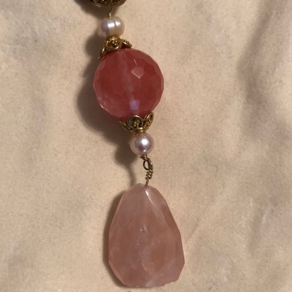 Pink Crystal/Rose Quartz Statement Necklace - Picture 6 of 12